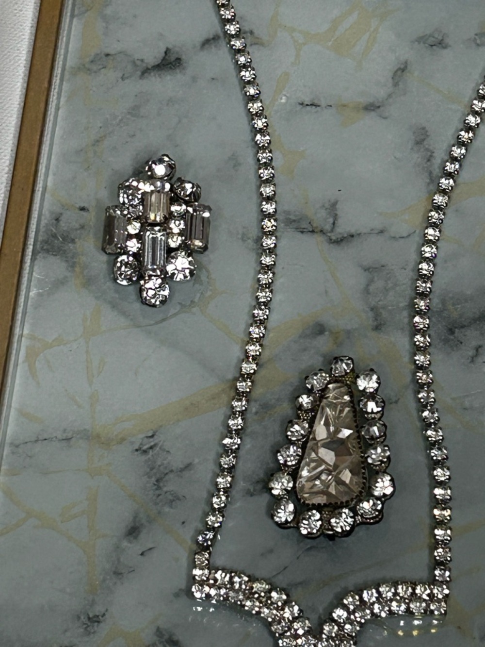 Vintage Rhinestone Jewelry Set Necklace Brooch Earrings Bridal Prom Formal - Picture 10 of 14